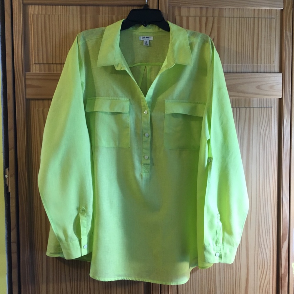 Old Navy Lime Green Linen Oversized Blouse XXL